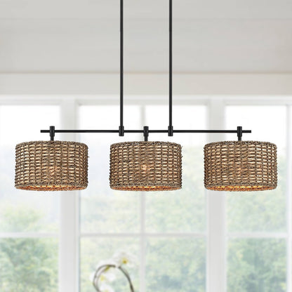 Suspension linéaire à 3 lumières pour îlot de cuisine, style ferme, noir - 41W