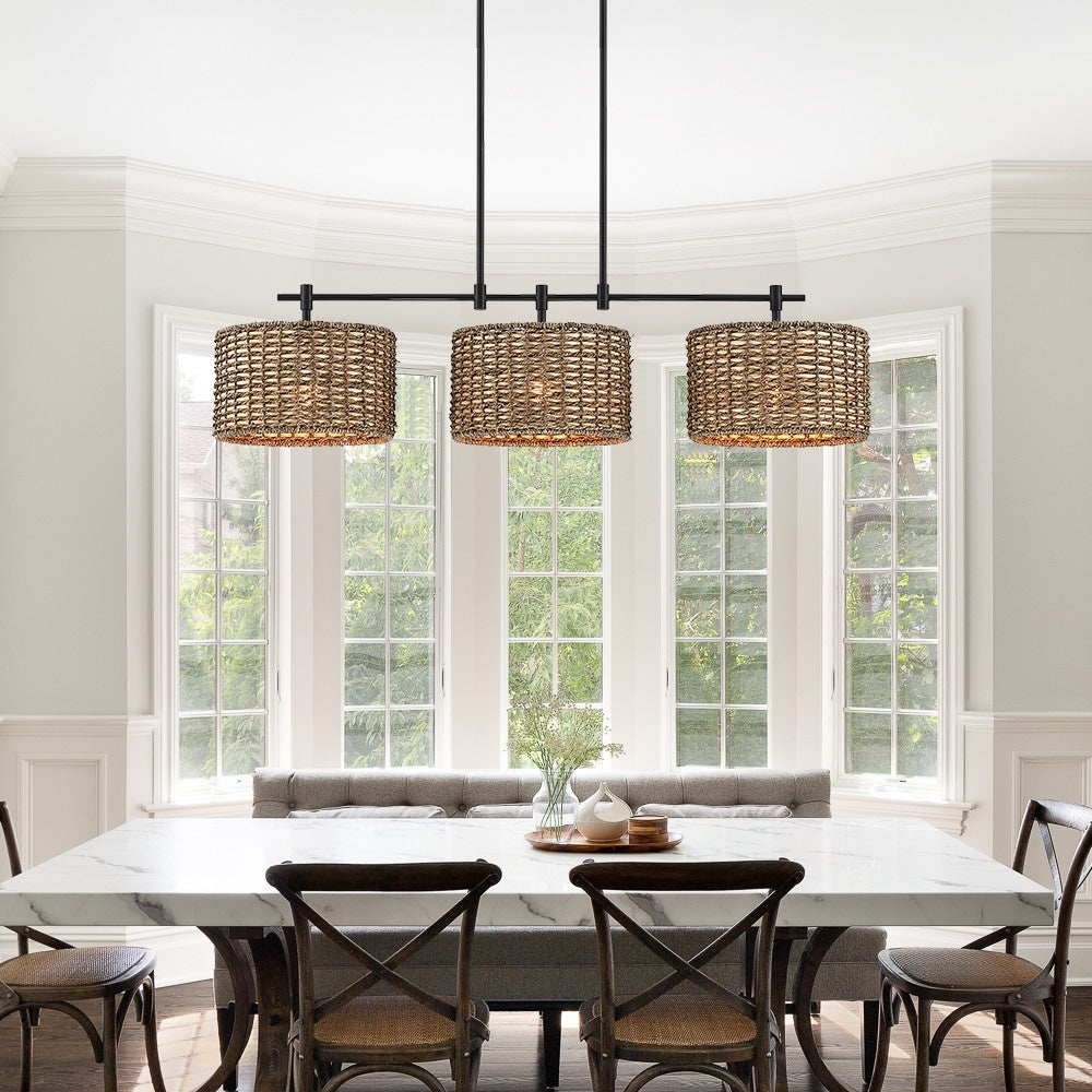 Suspension linéaire à 3 lumières pour îlot de cuisine, style ferme, noir - 41W