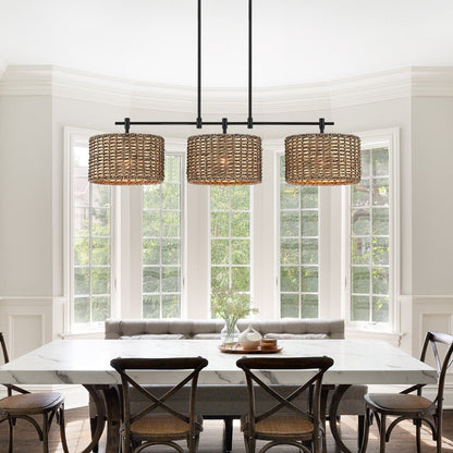 Suspension linéaire à 3 lumières pour îlot de cuisine, style ferme, noir - 41W