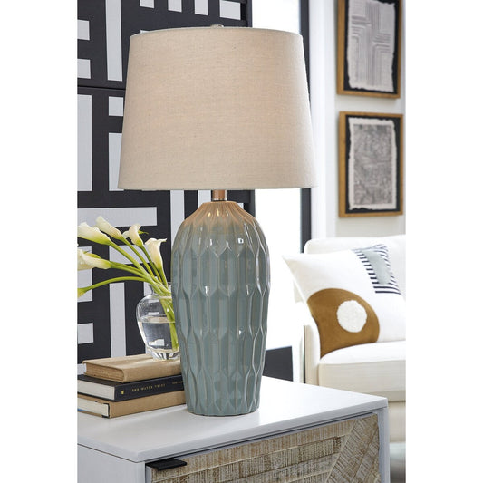 Lampe de table bleue Hadbury de Signature Design by Ashley (lot de 2) - 14 L x 14 P x 26,75 H (cm)