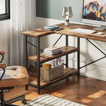 Bureau en forme de L avec étagères de rangement, bureau d'ordinateur d'angle.