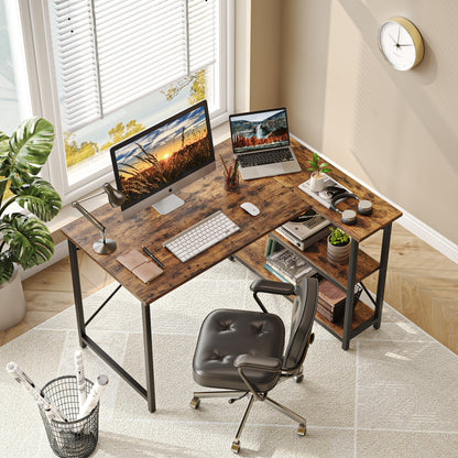 Bureau en forme de L avec étagères de rangement, bureau d'ordinateur d'angle.
