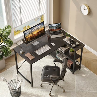 Bureau en forme de L avec étagères de rangement, bureau d'ordinateur d'angle.