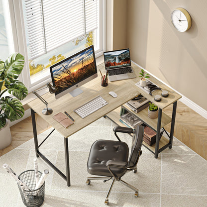 Bureau en forme de L avec étagères de rangement, bureau d'ordinateur d'angle.