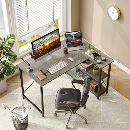 Bureau en forme de L avec étagères de rangement, bureau d'ordinateur d'angle.