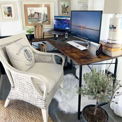 Bureau en forme de L avec étagères de rangement, bureau d'ordinateur d'angle.