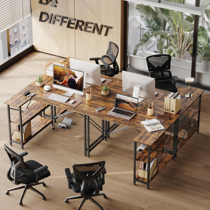 Bureau en forme de L avec étagères de rangement, bureau d'ordinateur d'angle.