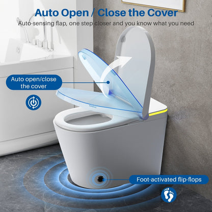 Toilettes intelligentes, toilettes-bidet monobloc pour salles de bain, toilettes modernes allongées avec eau chaude, double chasse d'eau automatique, fonctionnement par capteur de pied.