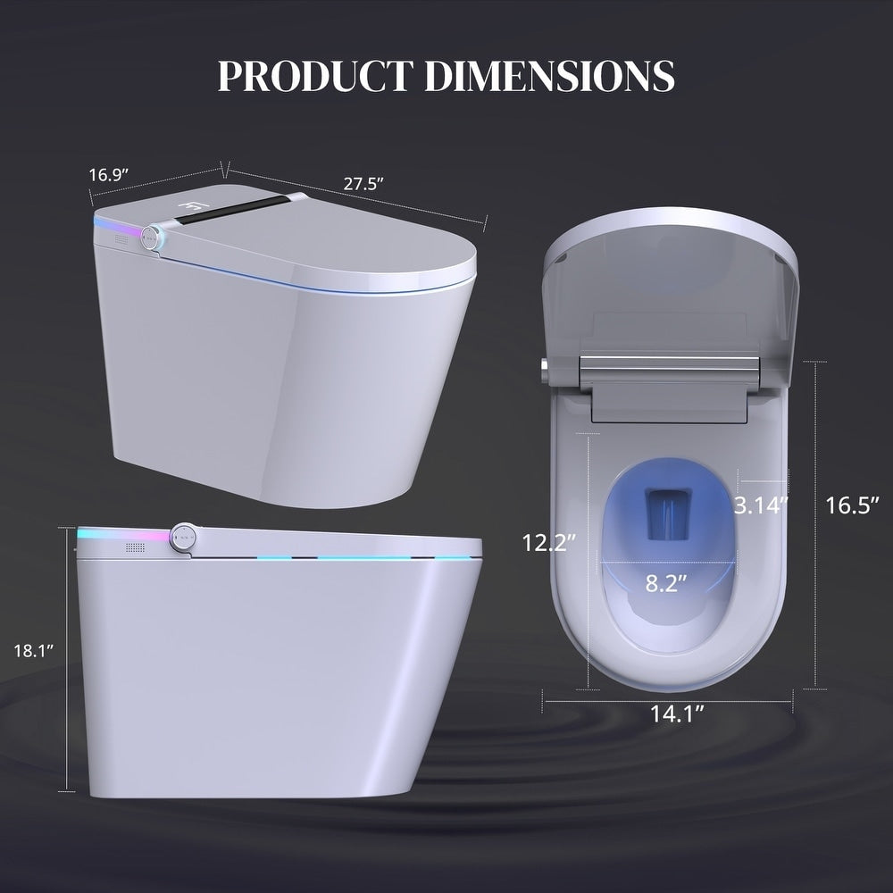 Toilettes intelligentes, toilettes-bidet monobloc pour salles de bain, toilettes modernes allongées avec eau chaude, double chasse d'eau automatique, fonctionnement par capteur de pied.