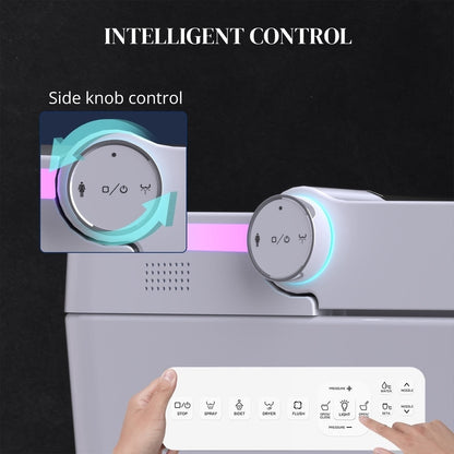 Toilettes intelligentes, toilettes-bidet monobloc pour salles de bain, toilettes modernes allongées avec eau chaude, double chasse d'eau automatique, fonctionnement par capteur de pied.