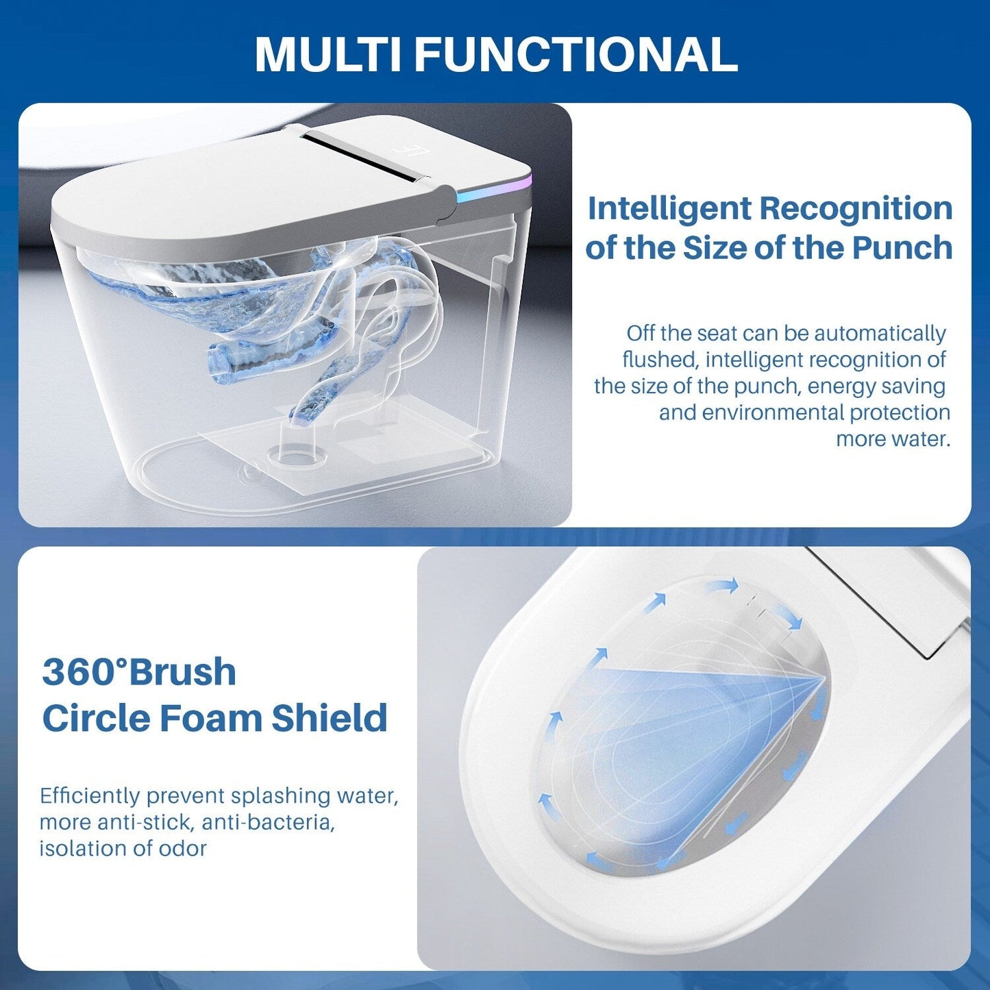 Toilettes intelligentes, toilettes-bidet monobloc pour salles de bain, toilettes modernes allongées avec eau chaude, double chasse d'eau automatique, fonctionnement par capteur de pied.