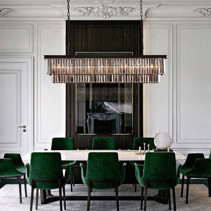Luminaire suspendu à 2 niveaux pour îlot de cuisine, style moderne et contemporain, avec cristaux, gris fumé et noir, 47 po. Idéal pour salle à manger.