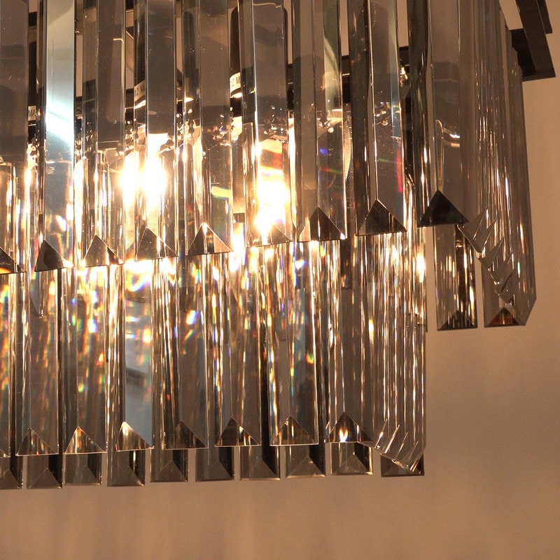 Luminaire suspendu à 2 niveaux pour îlot de cuisine, style moderne et contemporain, avec cristaux, gris fumé et noir, 47 po. Idéal pour salle à manger.