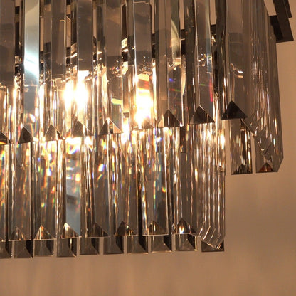 Luminaire suspendu à 2 niveaux pour îlot de cuisine, style moderne et contemporain, avec cristaux, gris fumé et noir, 47 po. Idéal pour salle à manger.