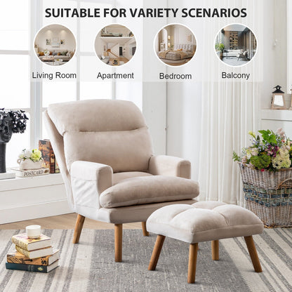 Fauteuil de salon confortable en tissu avec dossier et repose-pieds réglables.