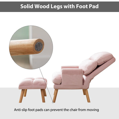 Fauteuil de salon confortable en tissu avec dossier et repose-pieds réglables.