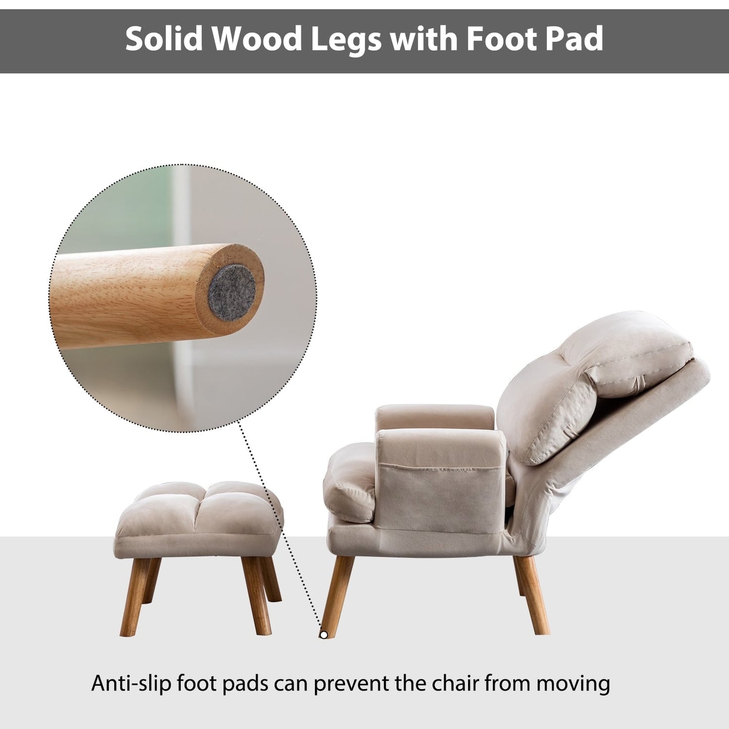 Fauteuil de salon confortable en tissu avec dossier et repose-pieds réglables.