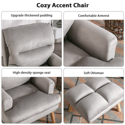 Fauteuil de salon confortable en tissu avec dossier et repose-pieds réglables.