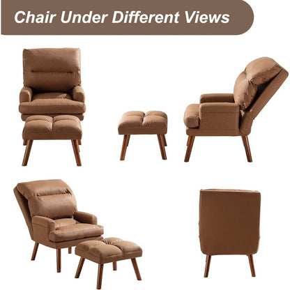 Fauteuil de salon confortable en tissu avec dossier et repose-pieds réglables.