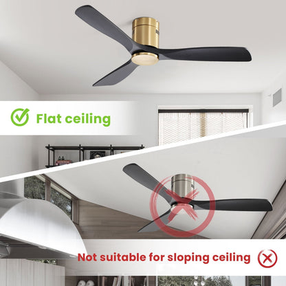 Ventilateur de plafond Sofucor à montage encastré de 52 pouces avec télécommande, moteur réversible, éclairage intégré en option.