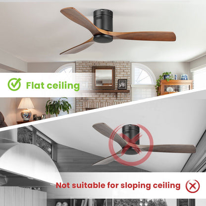 Ventilateur de plafond Sofucor à montage encastré de 52 pouces avec télécommande, moteur réversible, éclairage intégré en option.