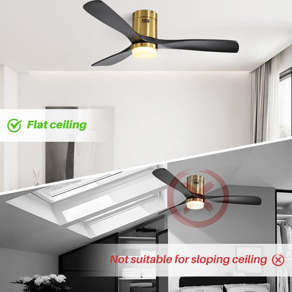 Ventilateur de plafond Sofucor à montage encastré de 52 pouces avec télécommande, moteur réversible, éclairage intégré en option.