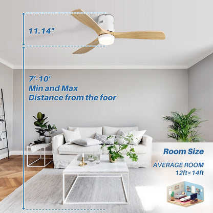 Ventilateur de plafond Sofucor à montage encastré de 52 pouces avec télécommande, moteur réversible, éclairage intégré en option.