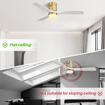 Ventilateur de plafond Sofucor à montage encastré de 52 pouces avec télécommande, moteur réversible, éclairage intégré en option.