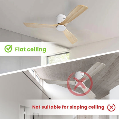 Ventilateur de plafond Sofucor à montage encastré de 52 pouces avec télécommande, moteur réversible, éclairage intégré en option.