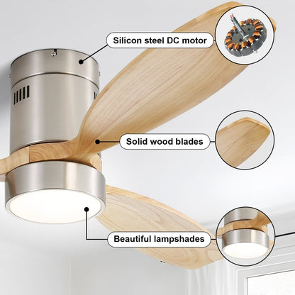 Ventilateur de plafond Sofucor à montage encastré de 52 pouces avec télécommande, moteur réversible, éclairage intégré en option.