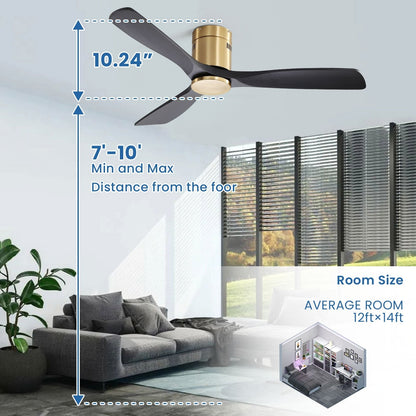 Ventilateur de plafond Sofucor à montage encastré de 52 pouces avec télécommande, moteur réversible, éclairage intégré en option.