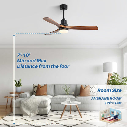 Ventilateur de plafond intérieur en bois Sofucor 52 avec télécommande, éclairage intégré en option.