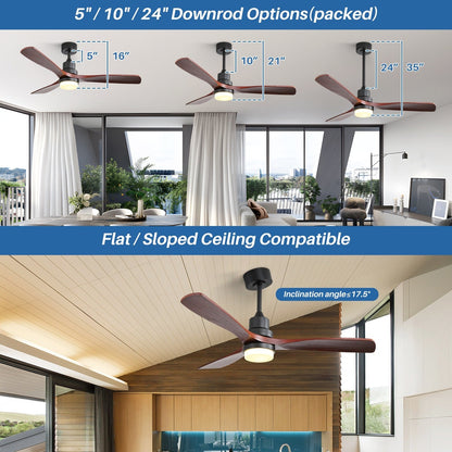 Ventilateur de plafond intérieur en bois Sofucor 52 avec télécommande, éclairage intégré en option.