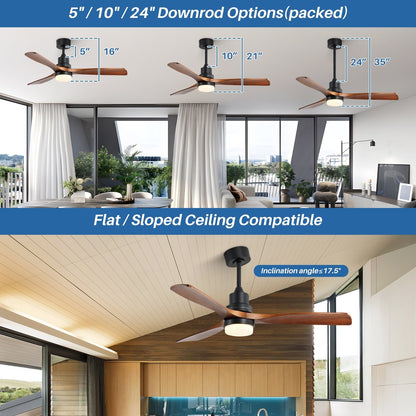 Ventilateur de plafond intérieur en bois Sofucor 52 avec télécommande, éclairage intégré en option.