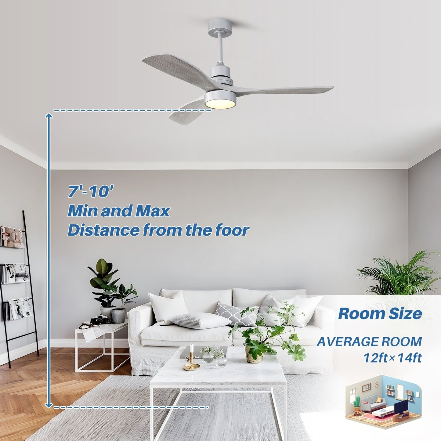 Ventilateur de plafond intérieur en bois Sofucor 52 avec télécommande, éclairage intégré en option.