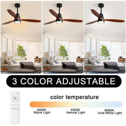 Ventilateur de plafond intérieur en bois Sofucor 52 avec télécommande, éclairage intégré en option.