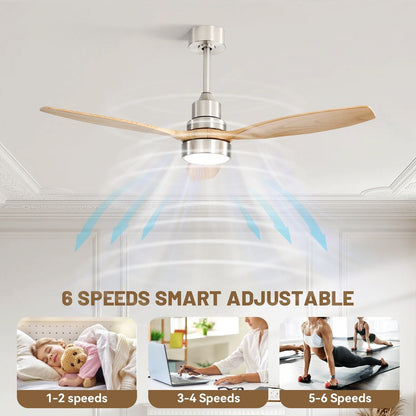 Ventilateur de plafond intérieur en bois Sofucor 52 avec télécommande, éclairage intégré en option.