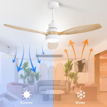 Ventilateur de plafond intérieur en bois Sofucor 52 avec télécommande, éclairage intégré en option.