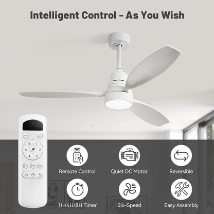 Ventilateur de plafond intérieur en bois Sofucor 52 avec télécommande, éclairage intégré en option.