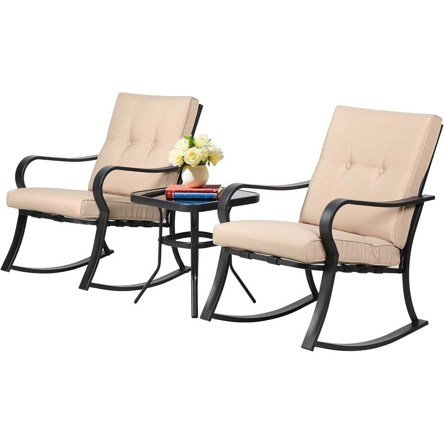 Ensemble de bistro extérieur Solaura composé de 3 chaises à bascule pour patio