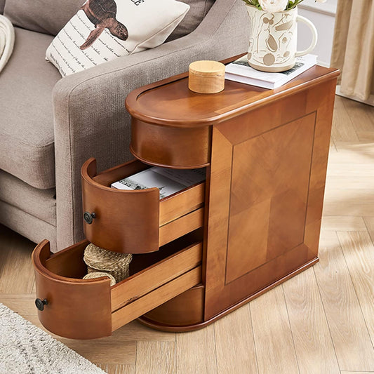 Table d'appoint en bois massif, table de chevet étroite à deux tiroirs, modèle Slim.