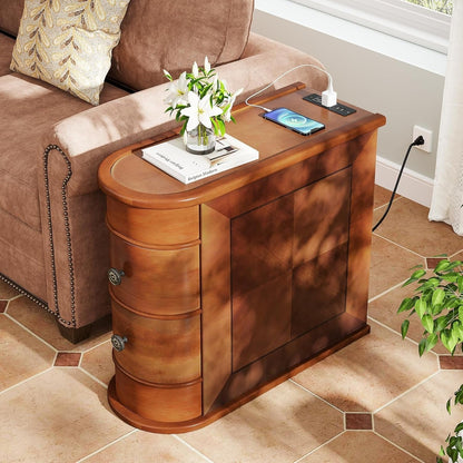 Table d'appoint en bois massif, table de chevet étroite à deux tiroirs, modèle Slim.