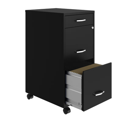 Armoire à dossiers métallique Space Solutions à 3 tiroirs, profondeur de 18 pouces