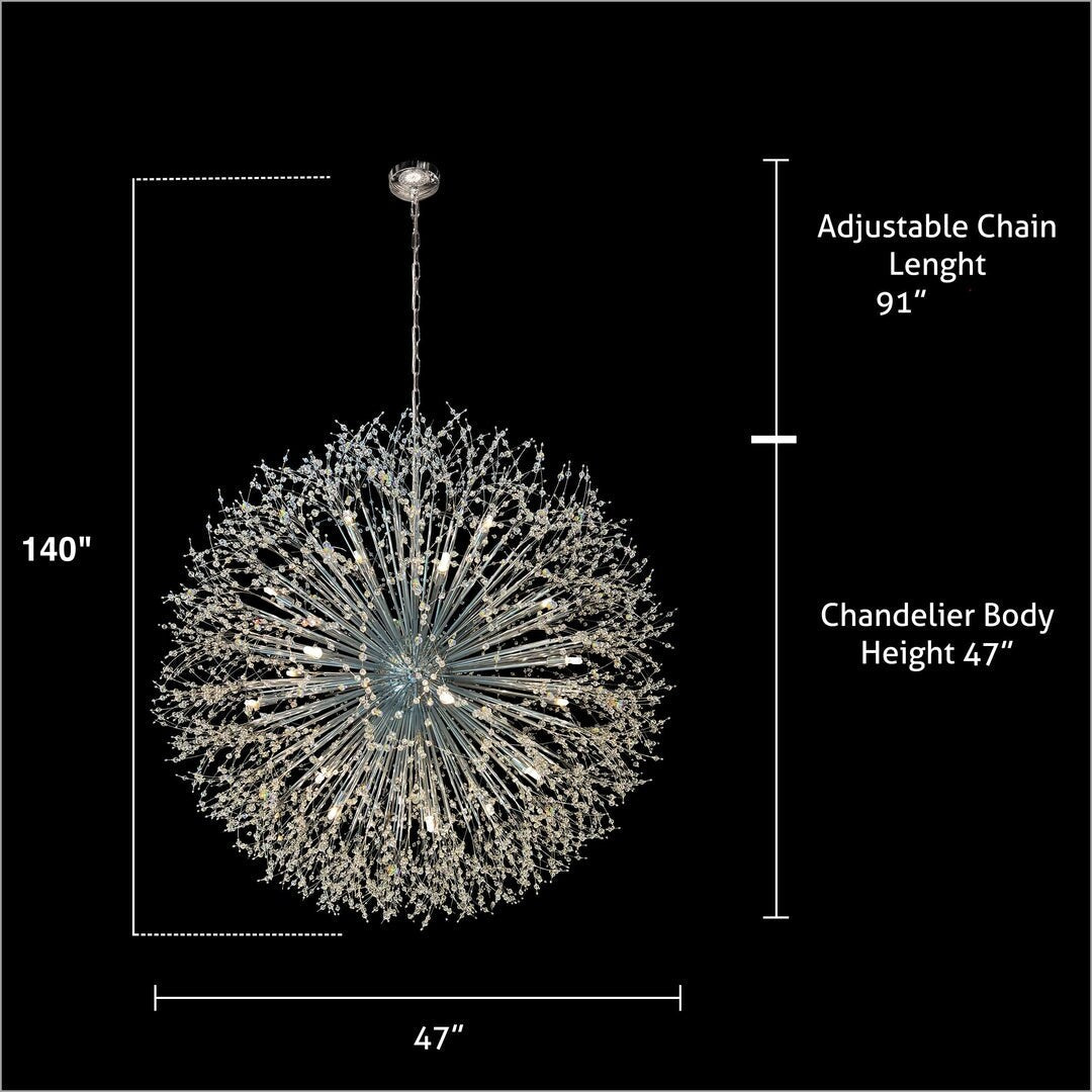 Luminaire à suspension en cristal à motif d'étoile, 47 pouces de large