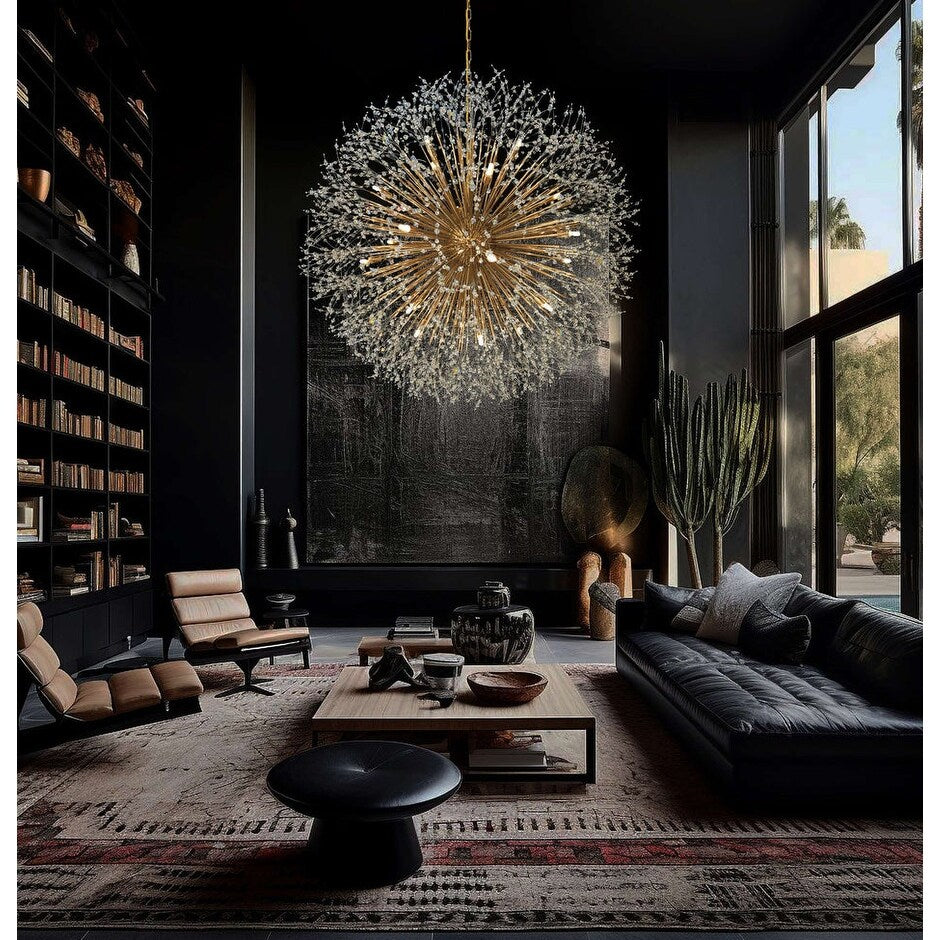 Luminaire à suspension en cristal à motif d'étoile, 47 pouces de large