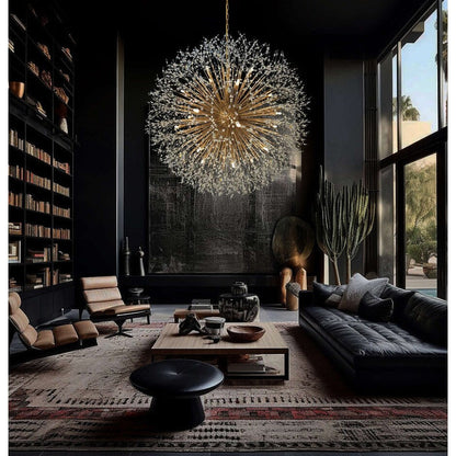 Luminaire à suspension en cristal à motif d'étoile, 47 pouces de large