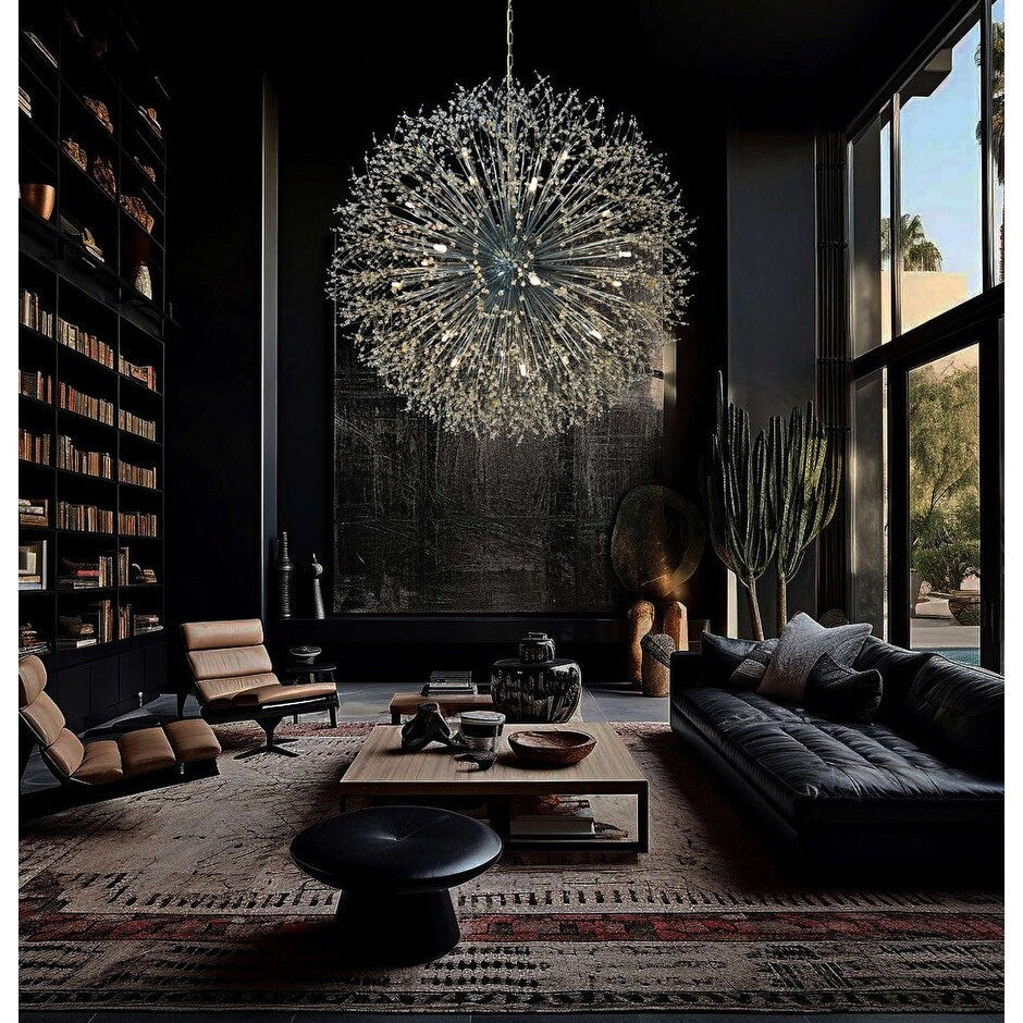 Luminaire à suspension en cristal à motif d'étoile, 47 pouces de large
