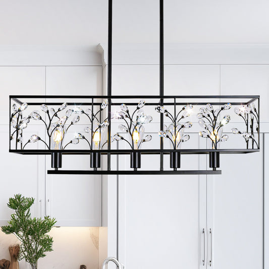 Luminaire suspendu rectangulaire linéaire à 5 lumières en cristal Starsky Farmhouse pour salle à manger, avec certification UL