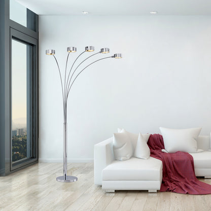 Lampadaire à 5 lumières à arche en acier brossé Charlie de Strick &amp; Bolton