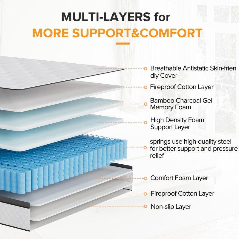 Matelas en mousse à mémoire de forme hybride SweDrea de 30 cm (12 po) à fermeté moyenne, certifié CertiPUR-US et Oeko-TEX, avec absorption au charbon de bambou.